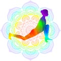 Silhouette yoga posture. Equestrian pose. Ashva Sanchalanasana. Mandala