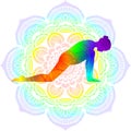 Silhouette yoga posture. Lunge on the Knee pose. Ashva Sanchalanasana. Mandala Royalty Free Stock Photo