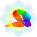 Silhouette yoga posture. Rabbit pose or Hare pose. Shashankasana. Mandala