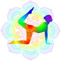 Silhouette yoga posture. Tiger pose. Vyaghrasana. Arm Leg Support and Backbend. Mandala