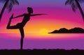 Silhouette of yoga in seaside at the sunset time.