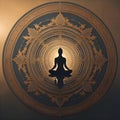 Silhouette of yoga woman in lotus position on mandala background. generative ai Royalty Free Stock Photo