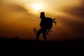 Silhouette of a bow hunter Royalty Free Stock Photo