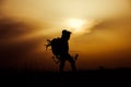 Silhouette of a bow hunter Royalty Free Stock Photo