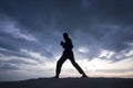 Silhouette of young boy performing a pencak silat Royalty Free Stock Photo