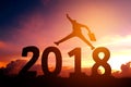 Silhouette young business man Happy for 2018 new year Royalty Free Stock Photo