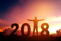 Silhouette young business man Happy for 2018 new year Royalty Free Stock Photo