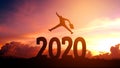 Silhouette young Business man happy to 2020 new year success concept