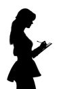 Silhouette of young business woman signing business contract Royalty Free Stock Photo