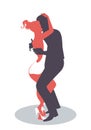 Silhouette of young couple dancing bachata, merengue or latin music