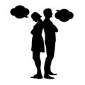 Silhouette of a young couple in a dispute