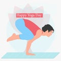 Silhouette of a young girl doing yoga Crow pose asanas for education sport with flower background