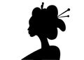 Silhouette of young Japanese girl an ancient hairstyle. Geisha, maiko, princess. Traditional Asian woman style. Print, poster