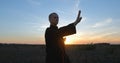 Young male kung fu fighter practising outdoors