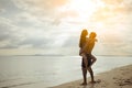 Silhouette Young man and girl couple romantic embrace and kissing love leisure in celebration Royalty Free Stock Photo