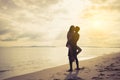Silhouette Young man and girl couple romantic embrace and kissing love leisure in celebration Royalty Free Stock Photo