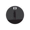 Silhouette young man painting moon logo design, vector graphic symbol icon illustration creative idea