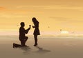 Silhouette of young man with rose proposing to his beloved on the sea beach, Romantic date, Wedding and Valentines day concept Royalty Free Stock Photo