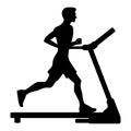 Silhouette of young man running on treadmill. Vector illustration in flat style. Royalty Free Stock Photo