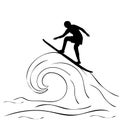 Silhouette young man surfing wave Royalty Free Stock Photo