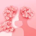 Silhouette of a young man and woman with love balloons shaped looking at each other. Happy charming couple in love