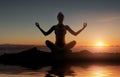 Silhouette of young meditating lady