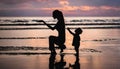 Silhouette of a young mother lovingly kissing her little