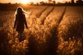 Silhouetted Young Woman Walks Into Beautiful Sunset