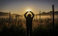 Silhouette young woman enjoying a moment outdoors. Royalty Free Stock Photo