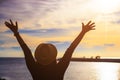 Silhouette of young woman enjoying victory and rise the hand and scream, enjoy success Royalty Free Stock Photo