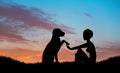 Girl and dog silhouette shaking hands Royalty Free Stock Photo