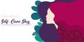 Silhouette of young woman. Horizontal banner with a profile of a girl with long hair. Illustration with hearts in hair and trendy Royalty Free Stock Photo