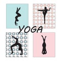 Silhouette young woman practicing yoga. Girl pilates. Vector on abstract background