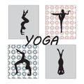 Silhouette young woman practicing yoga. Girl pilates. Vector on abstract background icon