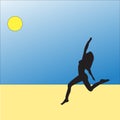 Silhouette young woman practicing yoga. Girl pilates. Vector on abstract background lotus