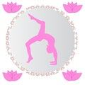 Silhouette young woman practicing yoga. Girl pilates. Vector on abstract background