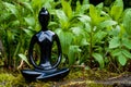 Silhouette young woman practicing yoga and meditating indoors. Sport, healthy, meditation concept Royalty Free Stock Photo