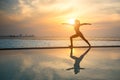 Silhouette young woman practicing yoga Royalty Free Stock Photo