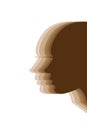 Silhouette of a young woman`s head in profile, with gradient of warm skin tones, as a concept of feminism, equality and women