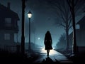 Silhouette of a young woman walking home alone at night Royalty Free Stock Photo