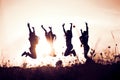 Silhouette of youngster celebration against the sky . Happy woman wallpapers Royalty Free Stock Photo