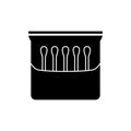 Silhouette zip package of cotton swabs. Outline icon of cotton buds for adult. Black simple illustration of personal hygiene