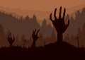 Silhouette of Zombie Hand rising out of the ground.