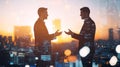 Silhouetted Businessmen Talking in City at Dusk Royalty Free Stock Photo