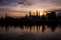 Silhouetted cityscape downtown Fairbanks, Alaska