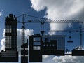 Silhouetted construction site development Royalty Free Stock Photo