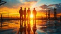 Teamwork at Construction Site Silhouette Over Sunset: Future Infrastructure Royalty Free Stock Photo