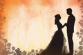 Silhouetted couple holding hands, romantic backdrop