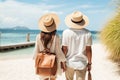 Silhouetted couple savoring summer day at beach with captivating view of sparkling blue waters