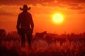 Silhouetted Cowboy Watching Cattle Royalty Free Stock Photo